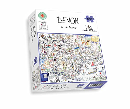 Komische Karte von Devon, Kunstwerk von Tim Bulmer – 1000-teiliges Puzzle für Erwachsene, großes Puzzle 66 cm x 50 cm groß. Anspruchsvoll zu bewältigen, Aber lustig und humorvoll. von All Jigsaw Puzzles