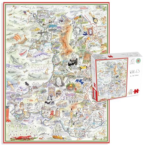 Komische Karte von Wales, Kunstwerk von Tim Bulmer – 1000-teiliges Puzzle für Erwachsene, großes Puzzle mit Einer Größe von 66 cm x 50 cm. Anspruchsvoll zu bewältigen, Aber lustig und humorvoll von All Jigsaw Puzzles