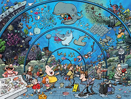 Chaos im Aquarium – 1000-teiliges Puzzle für Erwachsene, Jugendliche, Kinder | Recyceltes Puzzlebrett | Lustige Cartoon-Rätsel von All Jigsaw Puzzles
