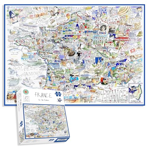 Komische Karte von Frankreich, Kunstwerk von Tim Bulmer – 1000-teiliges Puzzle für Erwachsene, großes Puzzle mit Einer Größe von 66 cm x 50 cm. Anspruchsvoll zu bewältigen, Aber lustig und humorvoll. von All Jigsaw Puzzles