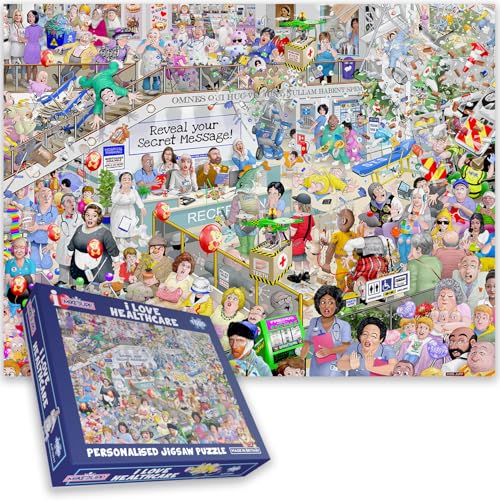 I Love Healthcare 1000 Teile Puzzle von Mike Jupp - Lustige Cartoon-Krankenhaus-Szene | Fügen Sie Ihre persönliche Nachricht hinzu | Lustiges Puzzle für Erwachsene von All Jigsaw Puzzles