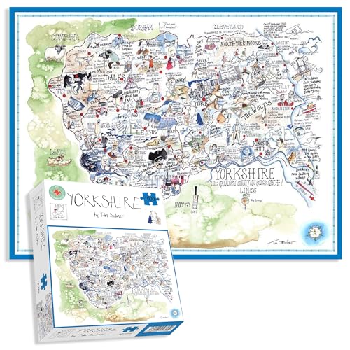 Komische Karte von Yorkshire, Kunstwerk von Tim Bulmer – 1000-teiliges Puzzle für Erwachsene, großes Puzzle 66 cm x 50 cm groß. Anspruchsvoll zu bewältigen, Aber lustig und humorvoll von All Jigsaw Puzzles