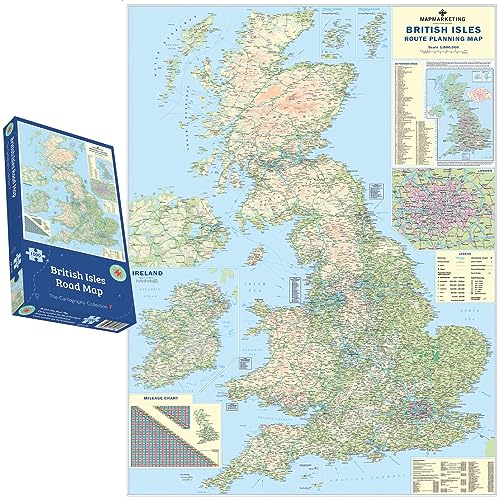 1000-teiliges Puzzle – Straßenkarte der Britischen Inseln – Entdecken Sie eine auf Großbritannien ausgerichtete Straßenkarte mit Berggebieten, Autobahnen, A- und B-Straßen, Fährrouten und mehr von All Jigsaw Puzzles