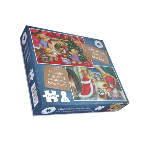 Weihnachtsbär Puzzle Set - 2 x 100 Teile Puzzles für Kinder Festliche Urlaubsbox mit Teddybär Weihnachtsszenen Singen mit Liedern über QR-Code Spaß Familie Urlaub Aktivität & Geschenk ab 5 Jahren von All Jigsaw Puzzles