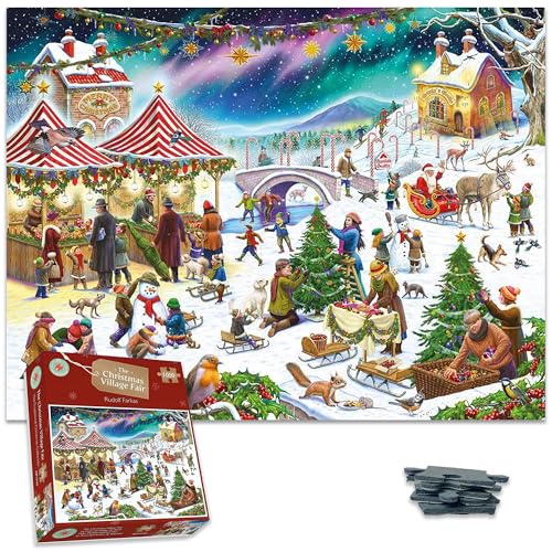 1000 Teile Puzzle – Snowy Christmas Village Fair von Rudolf Farkas – für Erwachsene – härtestes Puzzle, festliches Puzzle, Geschenk von All Jigsaw Puzzles