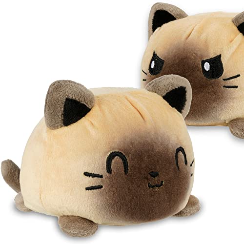 AllBlue Products Wende Plüschtier, Flip Plüschtier - Positiv/Grimmig Stimmungskuscheltier als Geschenke für Frauen, Kinder, Freundin, Glücksbringer (Katze Siam) von AllBlue Products