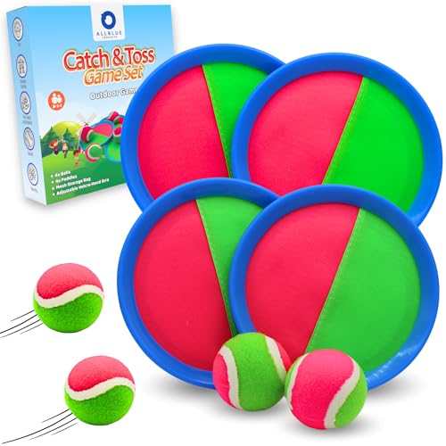 Outdoor Klettballspiel für Kinder - Wurfspiel-Set für 4 - Kinderfreundliches Ballspiel - Robustes Garten- & Strandspiel von AllBlue Products