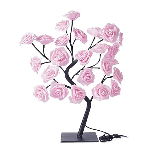 Allayu Beleuchtete künstliche Blumen Bonsai Baum Lichter, Farbwechsel Rosenbaum Lampe, ferngesteuertes PVC Farbwechsel Licht, rosa schwarzer Stab von Allayu