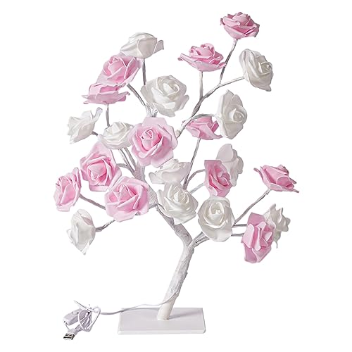 Allayu Beleuchtete künstliche Blumen Bonsai Baum Lichter, Farbwechsel Rosenbaum Lampe, ferngesteuertes PVC Farbwechsel Licht, weiß, rosa, weißer Stab von Allayu