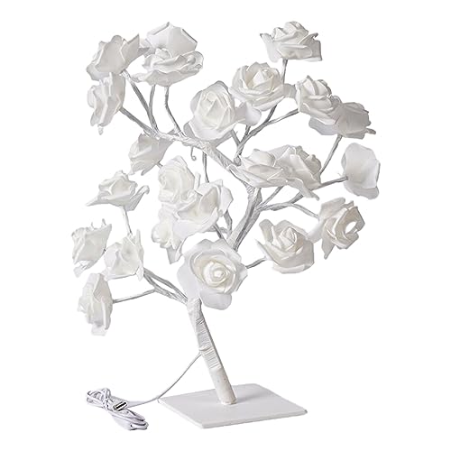 Allayu Beleuchtete künstliche Blumen Bonsai Baum Lichter, Farbwechsel Rosenbaum Lampe, ferngesteuertes PVC Farbwechsel Licht, weiße Rose und Stab von Allayu