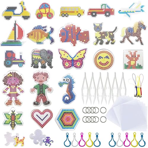 Allazone 54 Stück Bügelperlen Stiftplatten Platten Bügelperlen 23 Stück Bügelperlen Steckplatten mit Perlen Pinzette, Bügelpapier und Schnalle Aufhängen für Kinder Bastelbedarf, Mix Style von Allazone