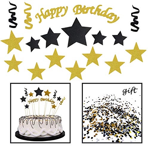 Allazone Handgemachte Schwarze und Gold Glitter Stern Kuchen Dekoration, 1 Packung Kuchen Bunting Cake Topper, 1 Packung für Konfetti Party Dekoration Allazone Handgemachte Schwarze und Gold Glitter Stern Kuchen Dekoration, 1 Packung Kuchen Bunting Cake Topper, 1 Packung für Konfetti Party Dekoration von Allazone