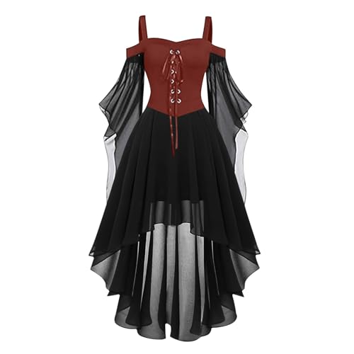 Allbestop Frauen Mittelalterliches Kleid Damen Renaissance Kleid Vampir Kostüm Frauen Ausgestellten ärmeln Und Hoher Taille Kostüm Mittelalter Mittelalter Kleidung Damen Vintage Ballkleid Beige von Allbestop