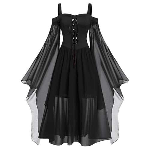 Allbestop Viktorianisches Kleid Renaissance Viktorianisches Kleid Hexenkostüm Damen Halloween Gothic Kleider Damen Halloween Kostüm Mittelalter Rotes Lange Sommerkleider von Allbestop