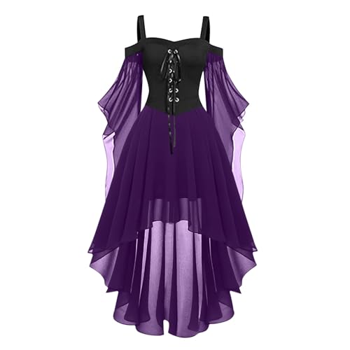 Allbestop Weihnachtsmann Kostüm Renaissance Mittelalter Kostüm Halloween Kostum Frau Gothic Oberteil Damen Halloween Damen Mittelalter Vampir Kleid Trompetenärmel Gotisch Maxikleid Karneval Party von Allbestop