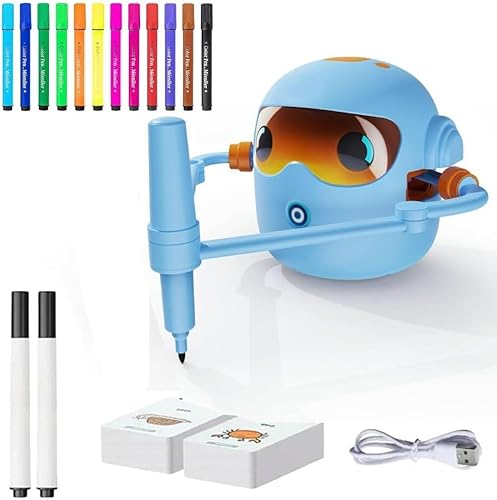 Allence Zeichenroboter Kinder, Montessori-Lernspielzeug für Kinder ab 3 Jahren mit Sprachinteraktion, 14 Buntstiften, Magischer Zeichenroboter mit 100 Lernwortkarten für Jungen und Mädchen (Blau) von Allence