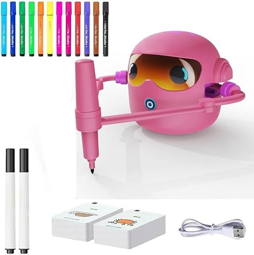 Allence Zeichenroboter Kinder, Montessori-Lernspielzeug für Kinder ab 3 Jahren mit Sprachinteraktion, 14 Buntstiften, Magischer Zeichenroboter mit 100 Lernwortkarten für Jungen und Mädchen (Rosa) von Allence