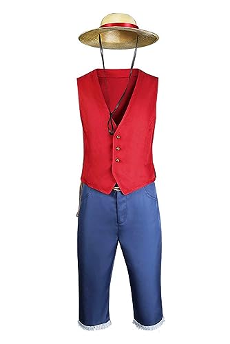 Alleyon Anime Luffy Kostüm Cosplay Monkey D. Luffy Outfit mit Strohhut für Erwachsene XS von Alleyon