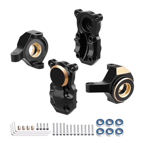 AllinRC Messing Differentialabdeckungen vorne hinten Lenkknöchel Kugellager SCX24 Upgrades Kit Kompatibel mit Axial SCX24 Maßstab 1/24 RC Crawler Car (Schwarz Gold) von AllinRC