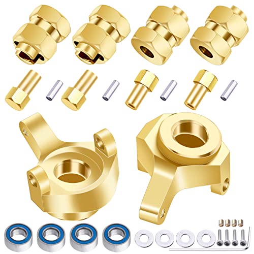 AllinRC Messing-Lenkknöchel und verlängerte 7-mm-Rad-Sechskantnabe mit Kugellagern, kompatibel mit Axial SCX24 1/24 RC Crawler Car AXI90081 Upgrades Parts (Gold) von AllinRC