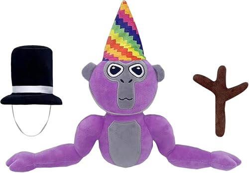 AlloFuu AFFE Teddy Plüsch, Go-rillas Plüsche, niedliche Fülltier, Go-rillas Plüsche mit 2 Hüten, 1 Zweig Skepter, Go-rillaTags Plüsche Spielzeug für Jungen Mädchen Fans (Lila) von AlloFuu