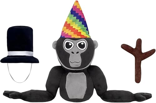 AlloFuu AFFE Teddy Plüsch, Go-rillas Plüsche, niedliche Fülltier, Go-rillas Plüsche mit 2 Hüten, 1 Zweig Skepter, Go-rillaTags Plüsche Spielzeug für Jungen Mädchen Fans (schwarz) von AlloFuu