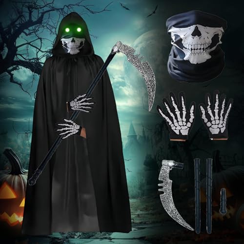 Sensenmann Kostüm Erwachsene, Halloween Kostüme Sensenmann, Tod Kostüm Set mit Sensenmann Sense, Skelett Handschuhe, Sensenmann Umhang, Skelett Gesichtsmaske für Halloween Cosplay, Horror Mottoparty Sensenmann Kostüm Erwachsene, Halloween Kostüme Sensenmann, Tod Kostüm Set mit Sensenmann Sense, Skelett Handschuhe, Sensenmann Umhang, Skelett Gesichtsmaske für Halloween Cosplay, Horror Mottoparty von Allony