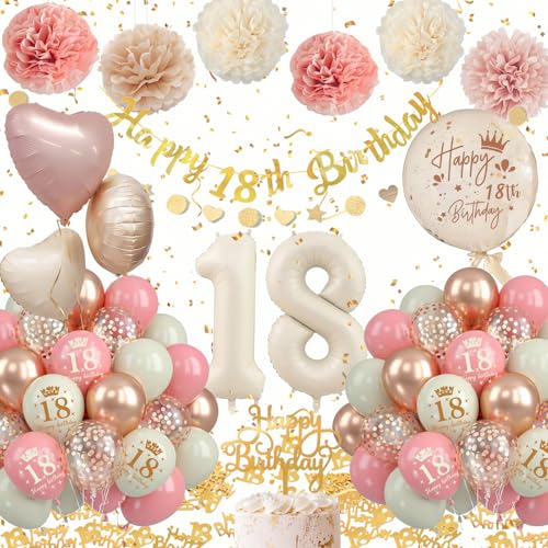 18 Geburtstag Deko Mädchen, 52PCS Retro Rosa18. Geburtstag Set mit Luftballons 18, Happy Birthday Banner, Cake Topper, Konfetti Geburtstagsdeko Ballons für 18. Deko Geburtstag Frauen 18 Geburtstag Deko Mädchen, 52PCS Retro Rosa18. Geburtstag Set mit Luftballons 18, Happy Birthday Banner, Cake Topper, Konfetti Geburtstagsdeko Ballons für 18. Deko Geburtstag Frauen von Almaxi