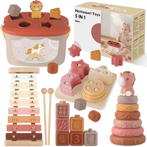 5 in 1 Baby Spielzeug 6 Monate, Montessori Spielzeug Baby, Motorikspielzeug, Stapelspielzeug Blöcken, Sensorik Spielzeug, Babyspielzeug ab 6 9 12 Monate Lernspielzeug Geschenk 1 Jahr Mädchen Junge 5 in 1 Baby Spielzeug 6 Monate, Montessori Spielzeug Baby, Motorikspielzeug, Stapelspielzeug Blöcken, Sensorik Spielzeug, Babyspielzeug ab 6 9 12 Monate Lernspielzeug Geschenk 1 Jahr Mädchen Junge von Almaxi