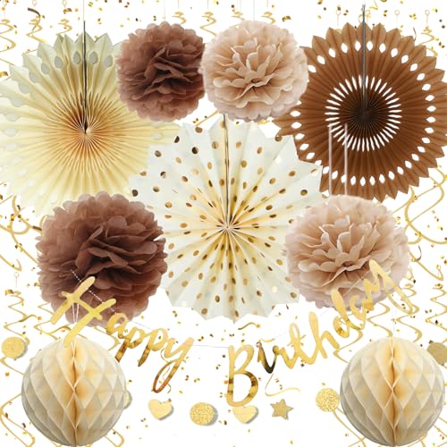 Geburtstagsdeko Gold Braun, Geburtstag Mädchen Junge, Premium Wiederverwendbare Party Deko, Geburtstag Deko Frauen Mann, Happy Birthday Girlande von Almaxi