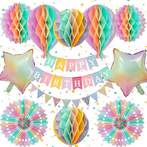 Pastell Geburtstag Deko, Happy Birthday Banner, Wiederverwendbare Papierlaternen Geburtstag Deko Set, Pastell Geburtstagsdeko, Papierfächer Happy Birthday Dekorationen für Männer, Jungen, Frauen und Pastell Geburtstag Deko, Happy Birthday Banner, Wiederverwendbare Papierlaternen Geburtstag Deko Set, Pastell Geburtstagsdeko, Papierfächer Happy Birthday Dekorationen für Männer, Jungen, Frauen und von Almaxi