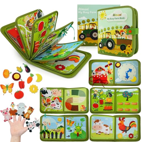 Quiet Book ab 1 Jahr, Busy Board mit Bauernhof Thema, Busy Book Montessori Spielzeug für 1 2 3 4 Jahre Kleinkinder, Sensorische Spielzeuge, Geschenk Weihnachten und Geburtstage für Junge Mädchen von Almaxi