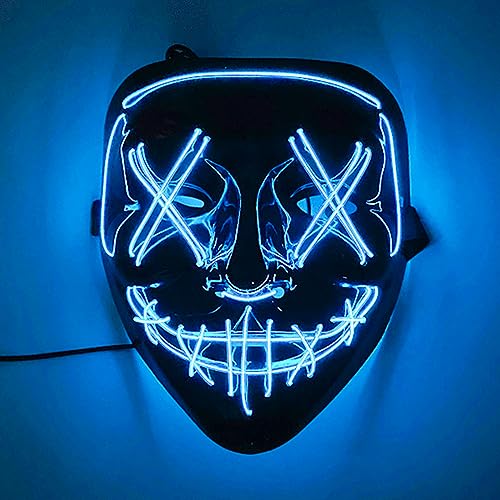 Alnicov Leuchtende Maske, Halloween-Maske, 3 Modi, LED-Maske, Geistergesichts-Kostüm für Damen, Kinder, Mädchen, anonyme Neon-Maske, Halloween-Geschenke – Blau von Alnicov