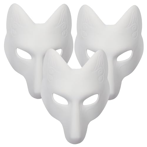 Alodidae Fuchsmaske 3 Stück DIY Tier Maskerade Masken weiß lackierbar Halloween Party Wolf Cosplay Kostüm Zubehör von Alodidae