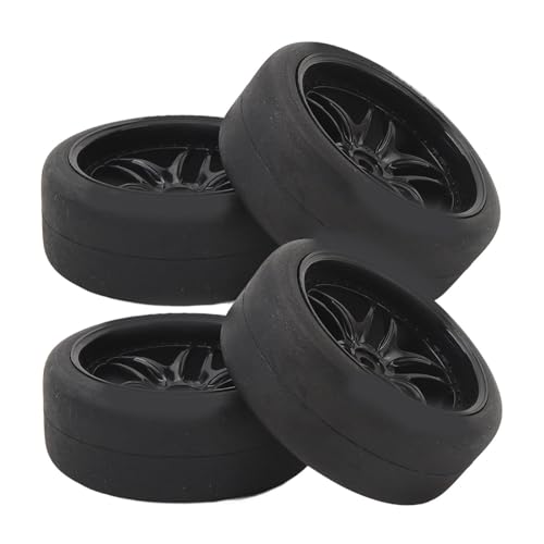 4-teiliges Gummireifen- und Kunststofffelgen-Set, Sehr Realistische und Langlebige Reifen für 1/10 RC-Autos (Black) von Alomejor