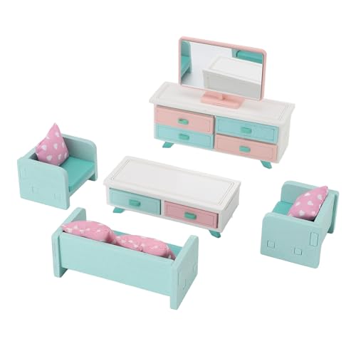 49pcs Premium Holzpuppenhausmöbel Set, Bildungsspielzeug mit Accessoires für Wohnzimmer für Geburtstagsgeschenke von Alomejor