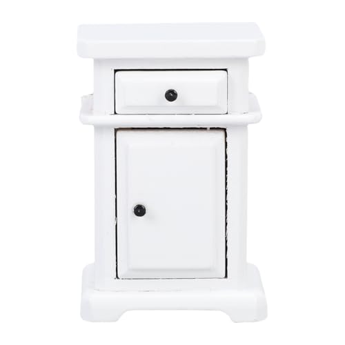 Alomejor 1:12 Dollhouse -Nachttisch, Miniatur -Nachttisch mit Schubladen Birch Wood für Puppenhaus Schlafzimmer Möbelzubehör (White) von Alomejor