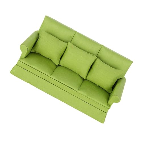 Alomejor 1:12 PUPPENHAUS, MINI-HZOSOFA MIT 3 Kissen, Simulationsmodellierung, Puppenhaus-Dekoration, Ideal für Puppenliebhaber (Green) von Alomejor