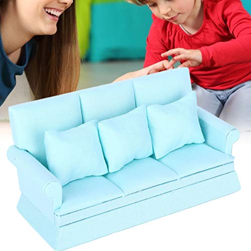 Alomejor 1:12 PUPPENHAUS, MINI-HZOSOFA MIT 3 Kissen, Simulationsmodellierung, Puppenhaus-Dekoration, Ideal für Puppenliebhaber (Seeblau) von Alomejor