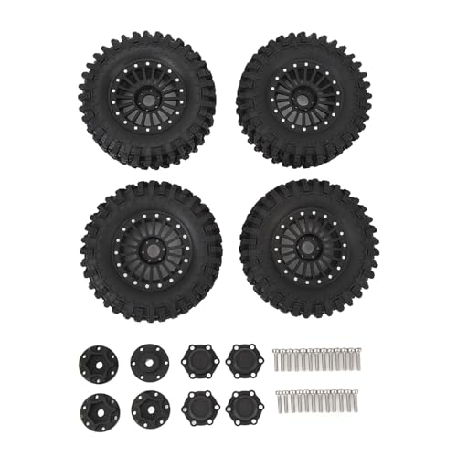 Alomejor 4 Stück 2,6-Zoll-RC-Crawler-Reifen mit Felge aus Aluminiumlegierung, Hervorragender Grip, RC-Crawling-Kletterreifen für SCX10 (Black) von Alomejor