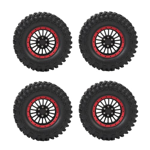 Alomejor 4 Stück 2,6-Zoll-RC-Crawler-Reifen mit Felge aus Aluminiumlegierung, Hervorragender Grip, RC-Crawling-Kletterreifen für SCX10 (Rot) von Alomejor