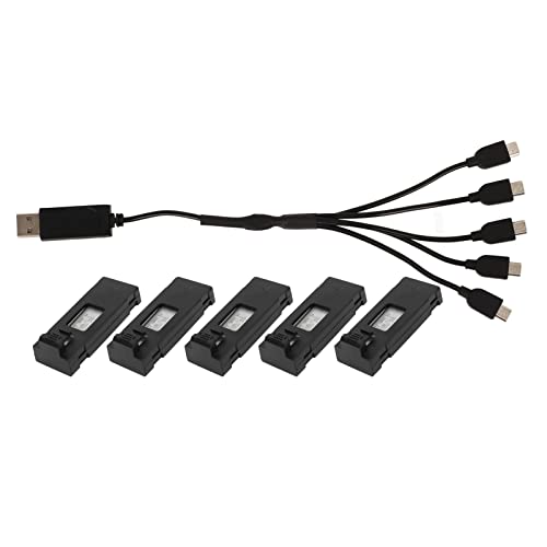 Alomejor 5-teilige Drohnen-Lithiumbatterie, 3,7 V, 1800 MAh, Leicht und Tragbar, mit Ladekabel für E88 E88PRO LsE525 E525 PRO von Alomejor