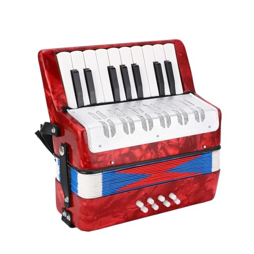 Alomejor Anfänger Akkordeon für Studenten - 17 Key 8 Bass Klavier Akkordeon - Leichtes und Dauerhaftes Musikinstrument mit Einstellbarem Riemen ABS Material (Rot) von Alomejor