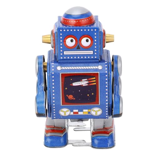 Alomejor Aufziehbares Roboterspielzeug, Handgefertigtes Vintage-Dekor aus Eisen, Uhrwerk, Interessantes Spielzeug für Café, Bar, Restaurant (Blue) von Alomejor