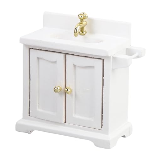 Alomejor Dollhouse Wash -Beckenschrank, Miniaturboden Stehende Waschbecken mit Doppelten Türen für Kinderspielzimmer (White) von Alomejor