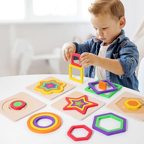 Alomejor Geometrisches Formspielzeug, Basswood Board 3D -Matching -Spiel mit 6 Formen, die für und Mädchen Im Alter von 3,4,5,6,7,8 Geeignet Sind von Alomejor