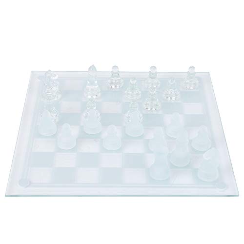 Alomejor Glaskristallschach -Set 25x25 cm mit Gefrosteten Schachkern und Schachbrett für Reisecamping und Heimnutzung von Alomejor