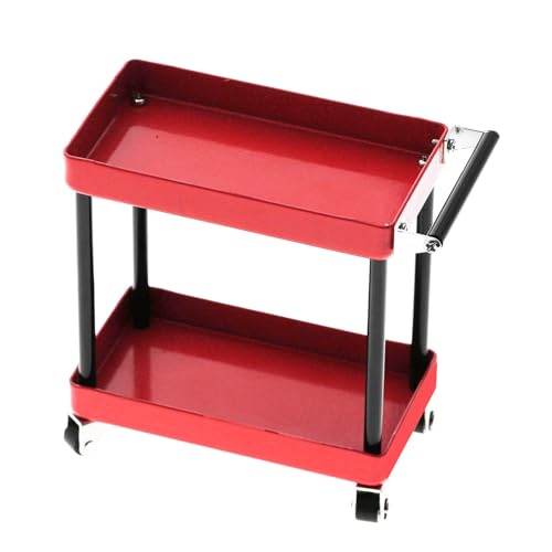 Alomejor Großgröße Rolling -Werkzeuge Karren Zuverlässig Tragbarer Workshop -Garage Reale Reparatur für 1/16 Skala Modell Black Metal (Rot) von Alomejor