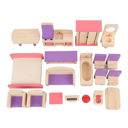 Alomejor Hölzerne Tadend Spiele Mundsyfrium Massiv Holzpuppenhaus Möbel Set 49pcs 7 Zimmer Accessoires für Dänischer Stil von Alomejor