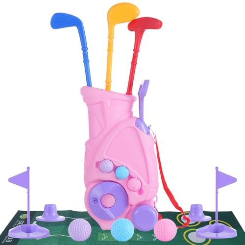 Alomejor Kleinkind -Golfset, Plastikclubs und Bälle Golfwagen Set mit Einziehbarem Griff -Schultergurt für das Spielen Im Freien Im Freien Im Freien (PINK) von Alomejor